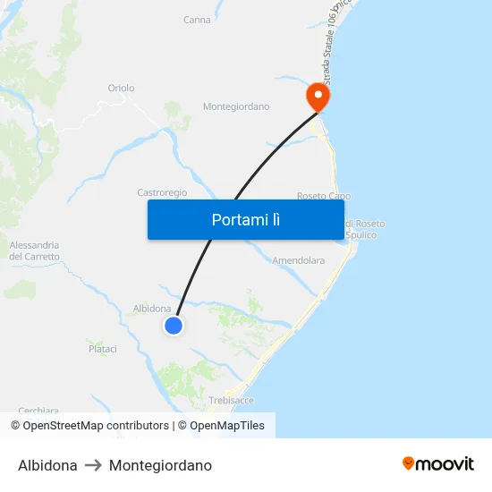 Albidona to Montegiordano map