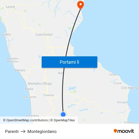 Parenti to Montegiordano map