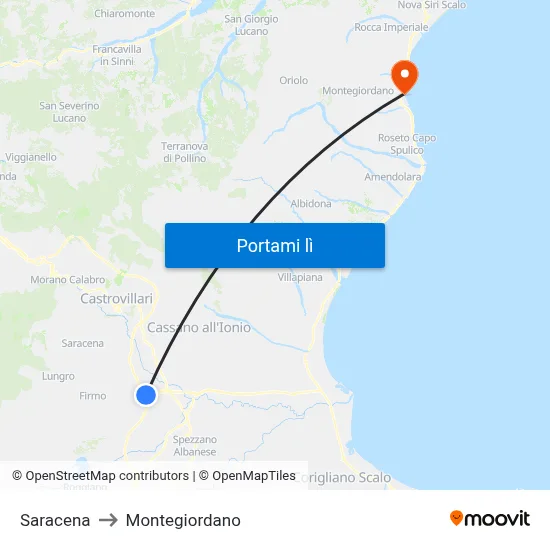 Saracena to Montegiordano map