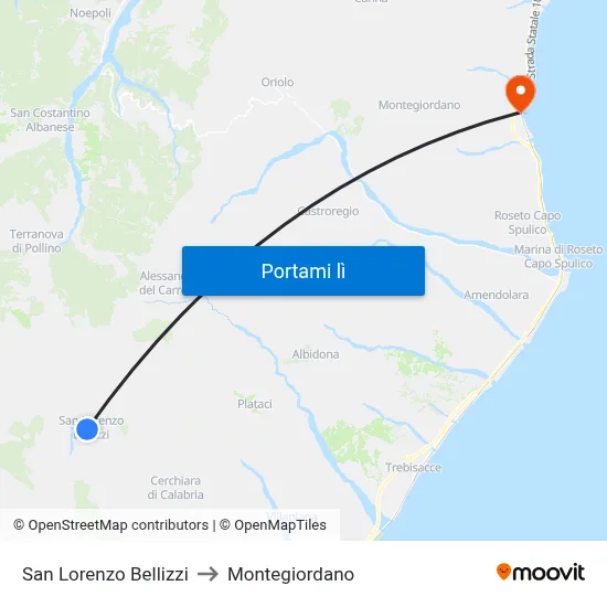 San Lorenzo Bellizzi to Montegiordano map