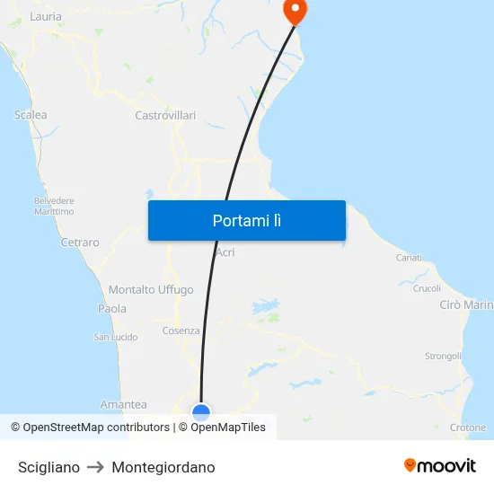 Scigliano to Montegiordano map