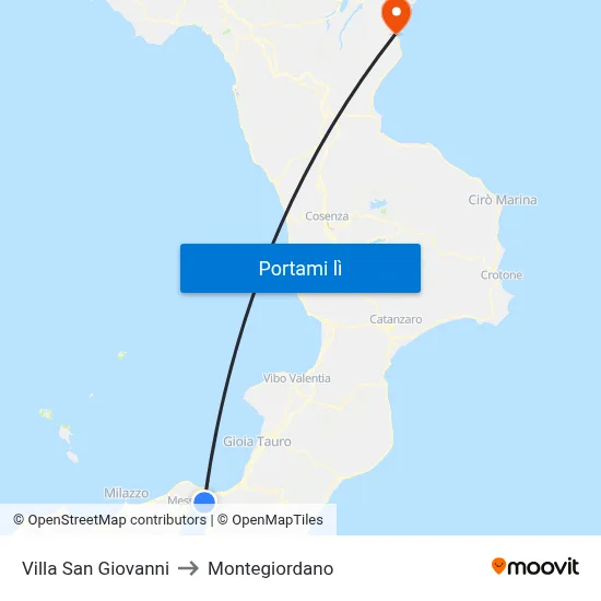 Villa San Giovanni to Montegiordano map