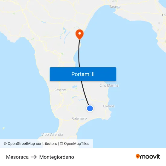 Mesoraca to Montegiordano map