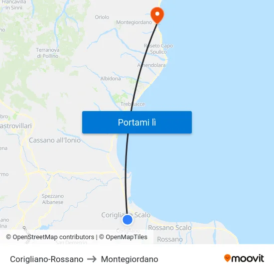 Corigliano-Rossano to Montegiordano map