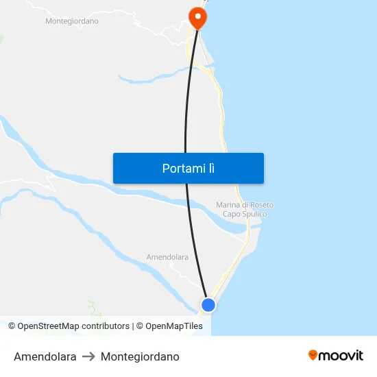 Amendolara to Montegiordano map