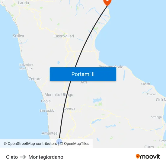 Cleto to Montegiordano map