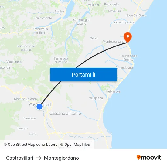 Castrovillari to Montegiordano map