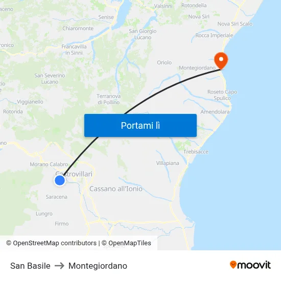 San Basile to Montegiordano map