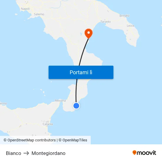 Bianco to Montegiordano map