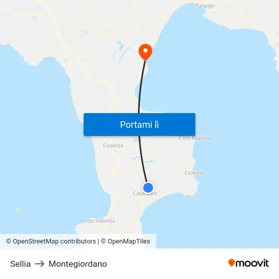Sellia to Montegiordano map
