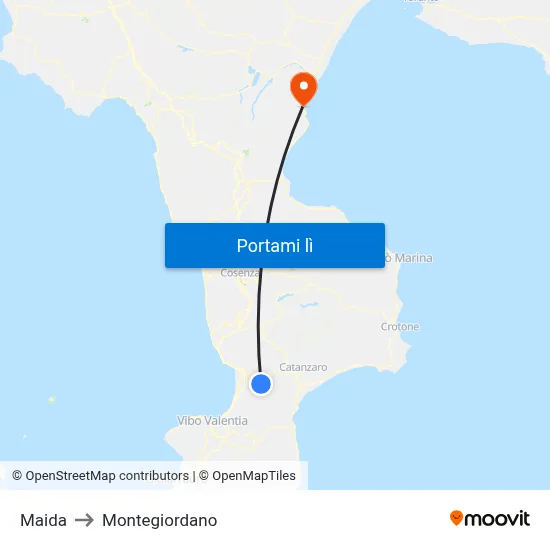 Maida to Montegiordano map