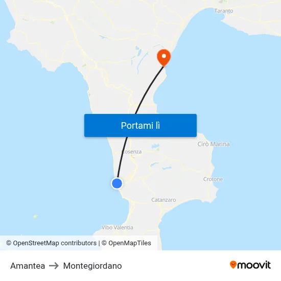 Amantea to Montegiordano map
