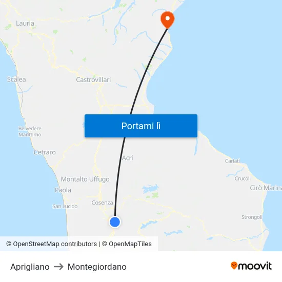 Aprigliano to Montegiordano map