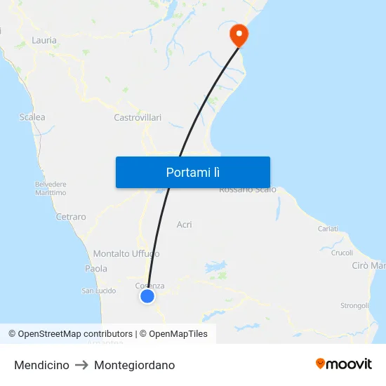 Mendicino to Montegiordano map