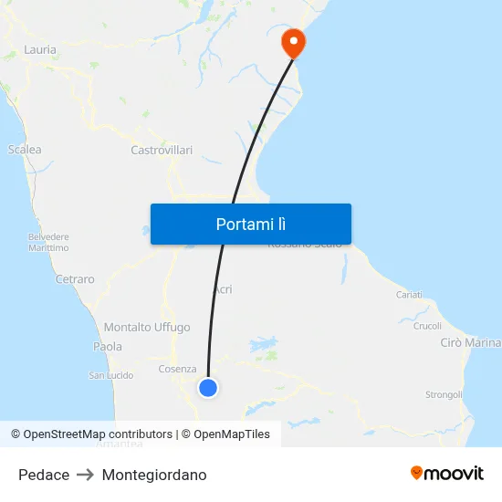Pedace to Montegiordano map