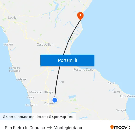 San Pietro In Guarano to Montegiordano map