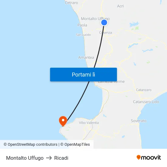 Montalto Uffugo to Ricadi map