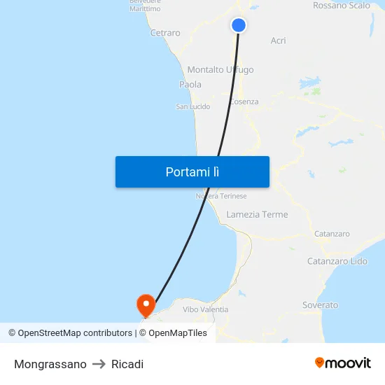 Mongrassano to Ricadi map