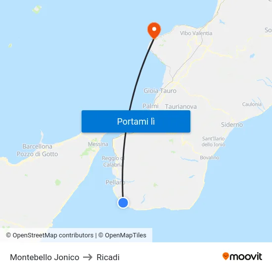 Montebello Jonico to Ricadi map