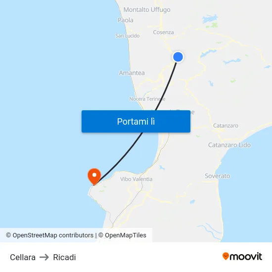Cellara to Ricadi map