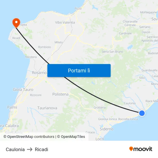 Caulonia to Ricadi map