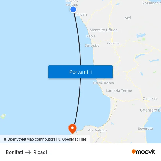 Bonifati to Ricadi map