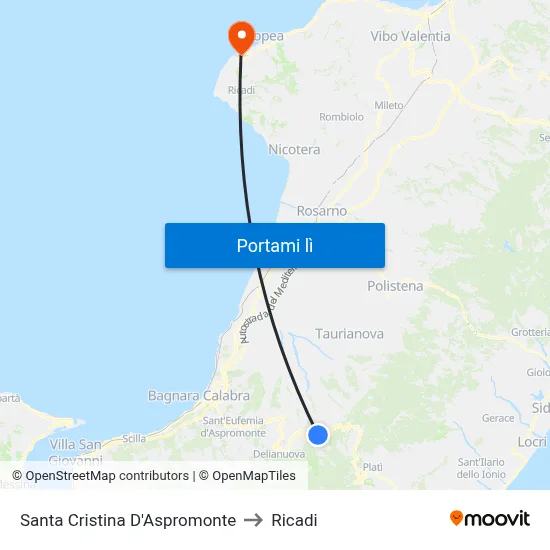 Santa Cristina D'Aspromonte to Ricadi map