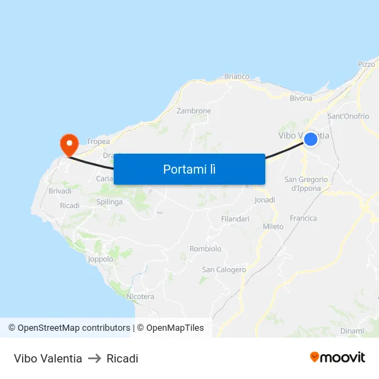Vibo Valentia to Ricadi map