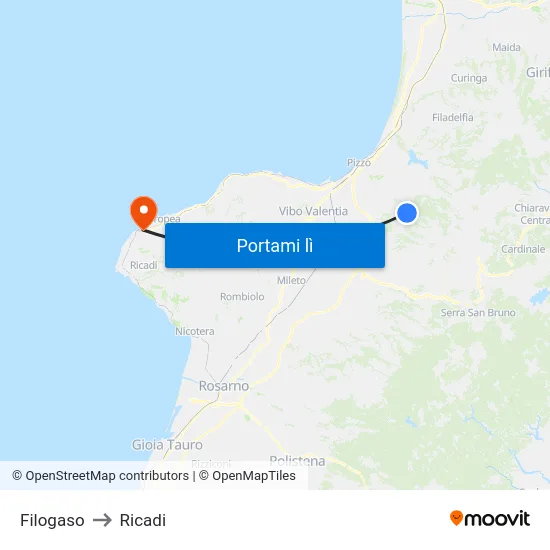 Filogaso to Ricadi map
