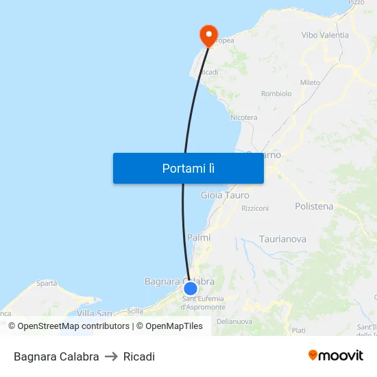 Bagnara Calabra to Ricadi map