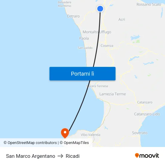 San Marco Argentano to Ricadi map