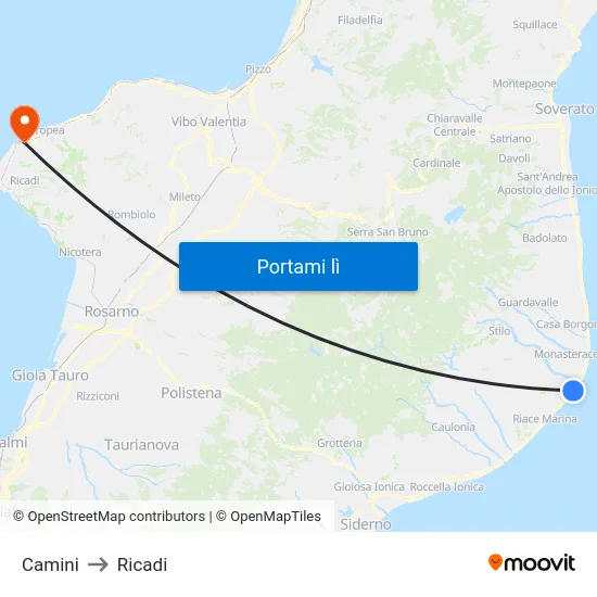 Camini to Ricadi map