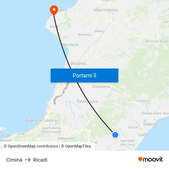 Ciminà to Ricadi map