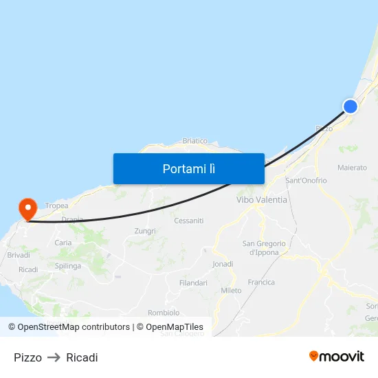 Pizzo to Ricadi map