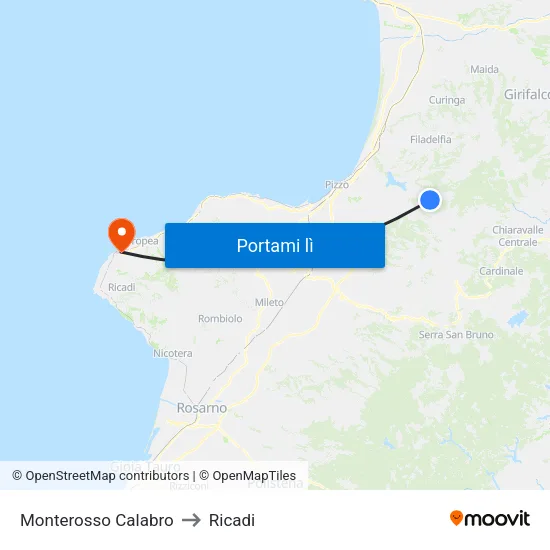 Monterosso Calabro to Ricadi map