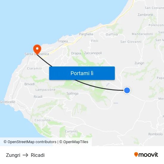 Zungri to Ricadi map