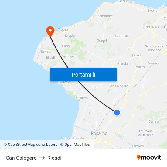 San Calogero to Ricadi map
