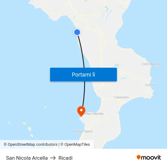 San Nicola Arcella to Ricadi map