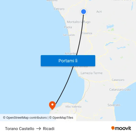Torano Castello to Ricadi map