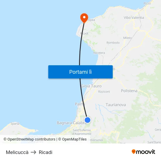 Melicuccà to Ricadi map