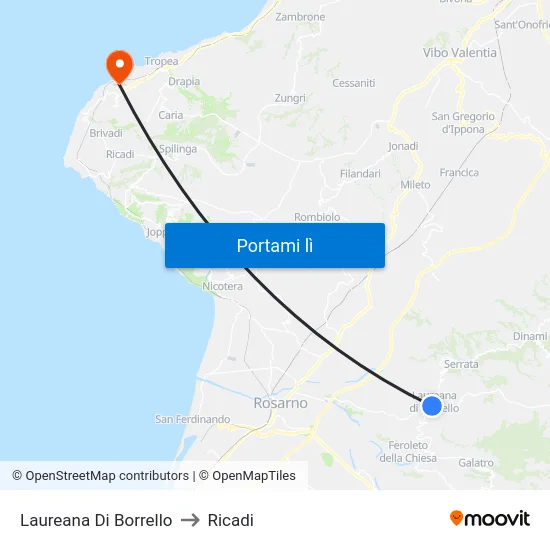 Laureana Di Borrello to Ricadi map
