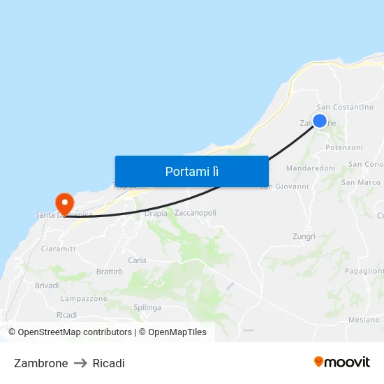Zambrone to Ricadi map
