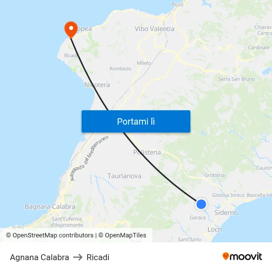 Agnana Calabra to Ricadi map