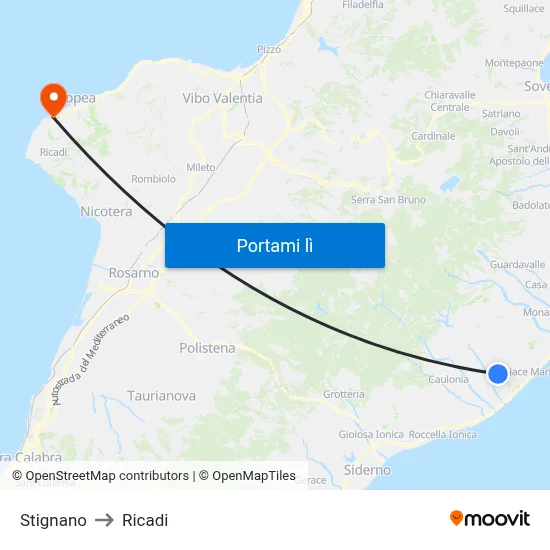 Stignano to Ricadi map