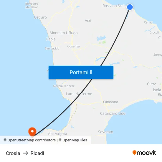 Crosia to Ricadi map