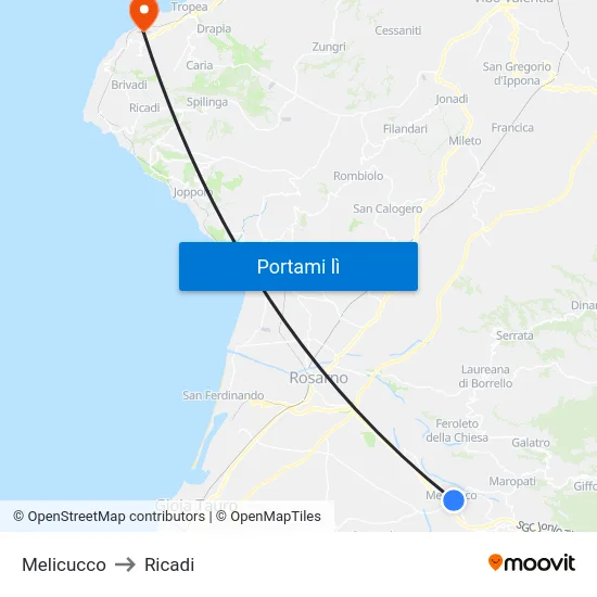 Melicucco to Ricadi map