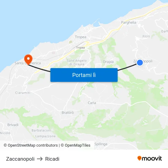 Zaccanopoli to Ricadi map