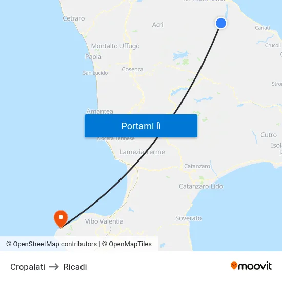 Cropalati to Ricadi map