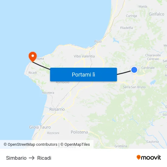Simbario to Ricadi map