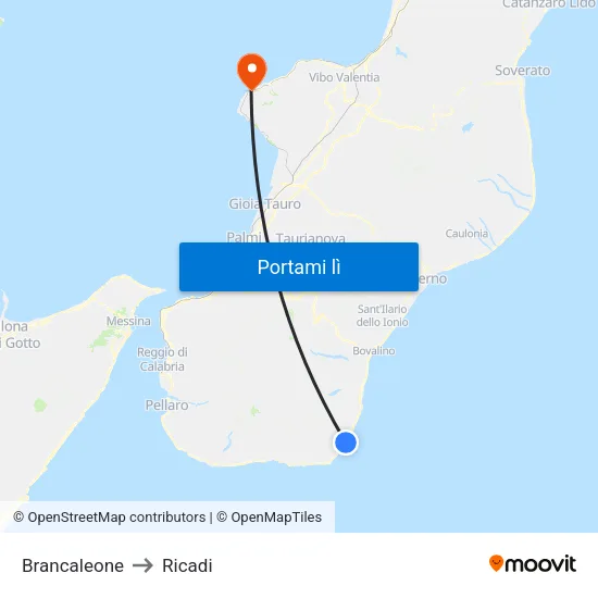 Brancaleone to Ricadi map